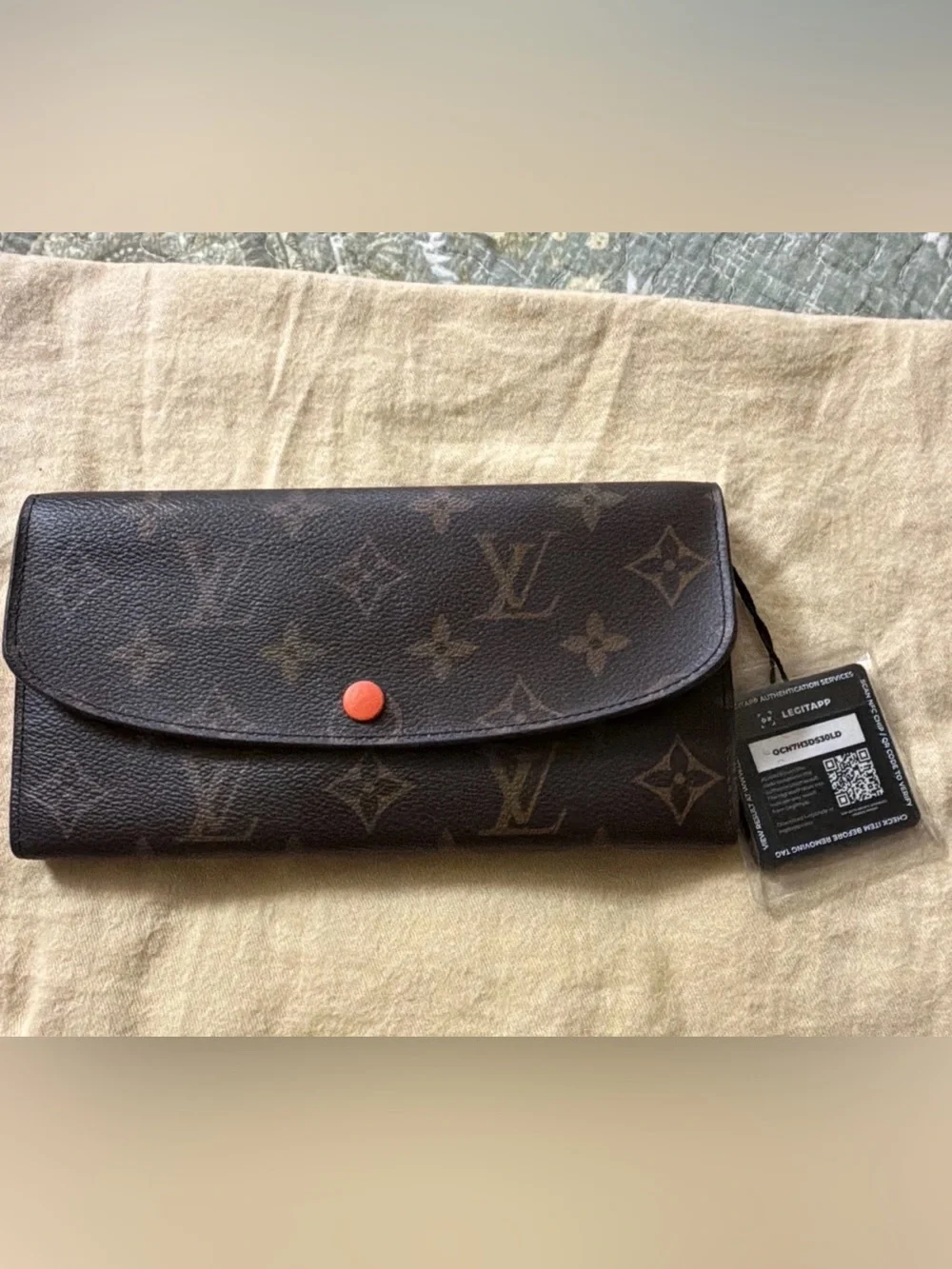 Authentic Louis Vuitton Monogram Emilie Wallet – Coquelicot Interior / COA